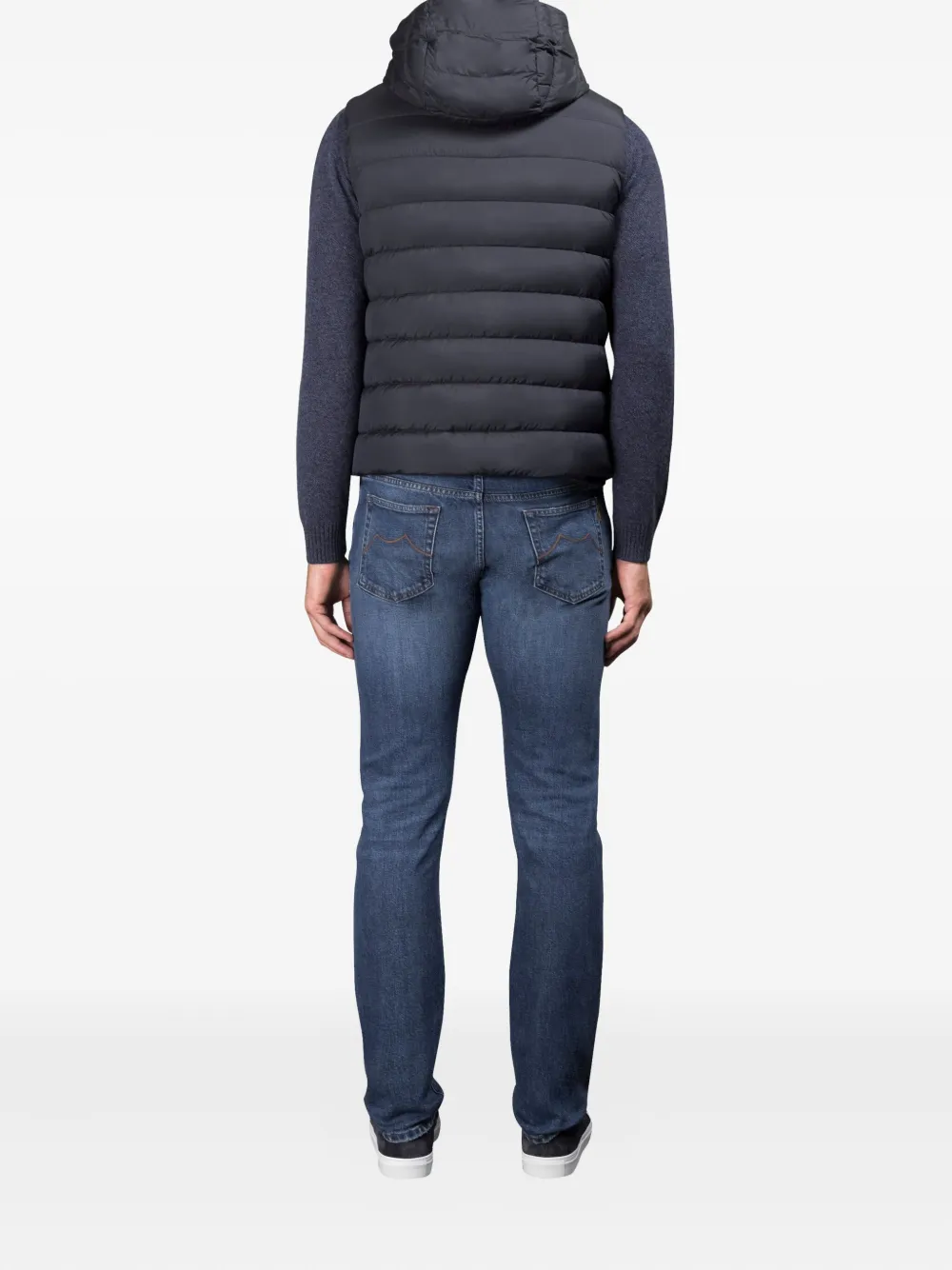 Moorer Febo-s3c Hooded Zip Vest In Blue