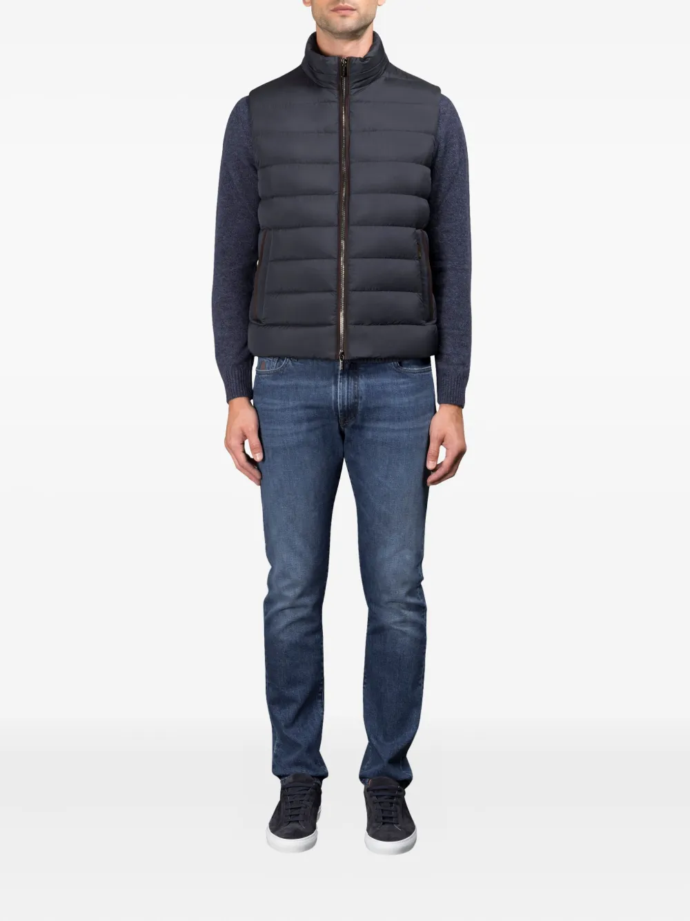 Moorer Febo-s3c Hooded Zip Vest In Blue