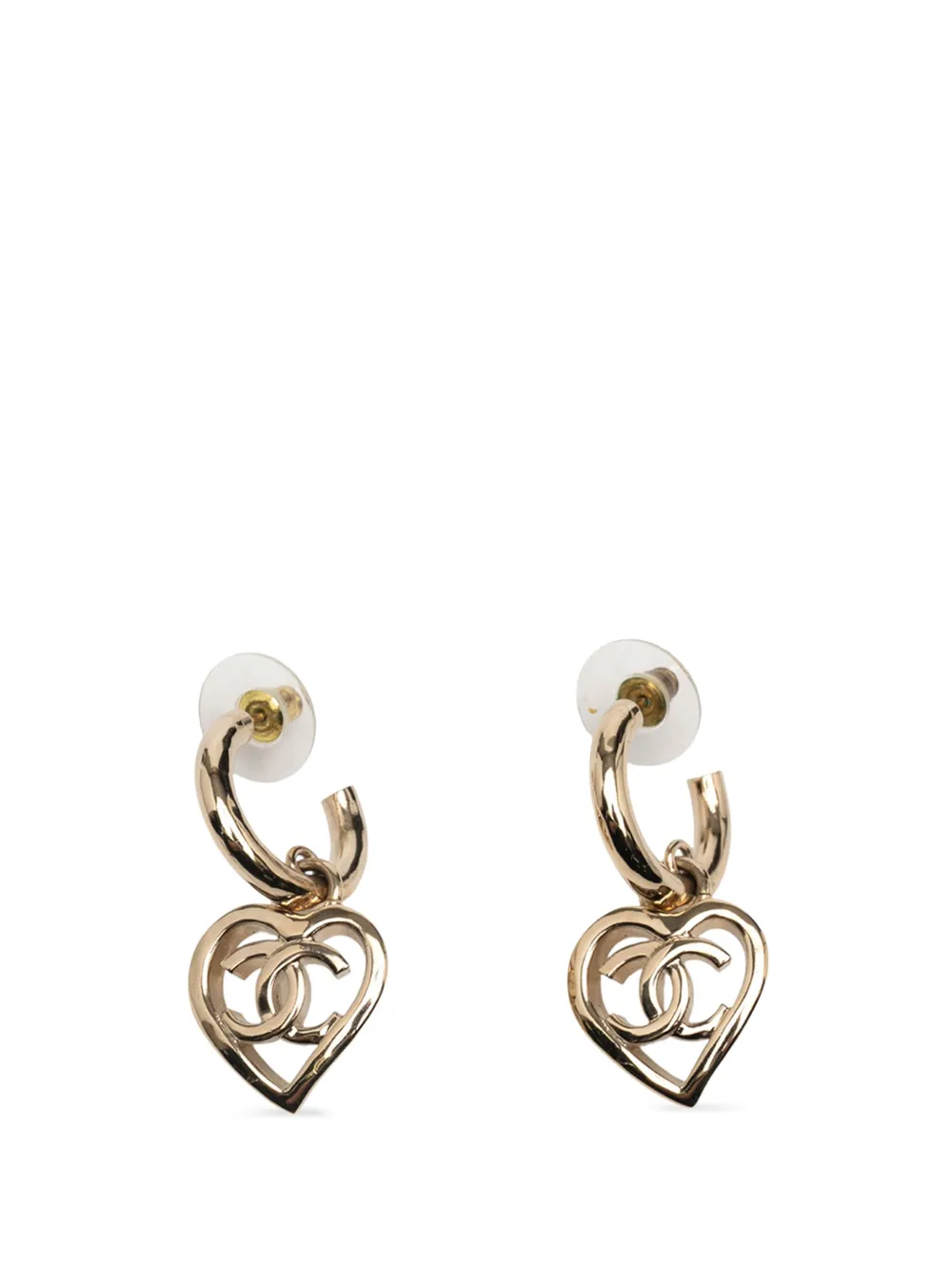 CHANEL Pre-Owned 2022 ゴールドプレーテッド ココマーク ハート ココ イン ラブ フープ プッシュバック