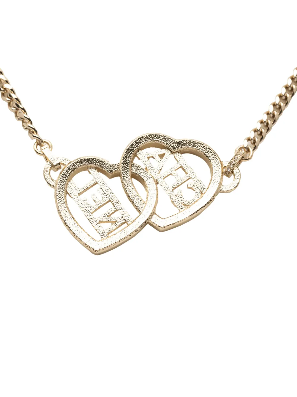 Pre-owned Chanel 2023 Gold Plated Rhinestones Heart Logo Choker Necklace Costume Necklace