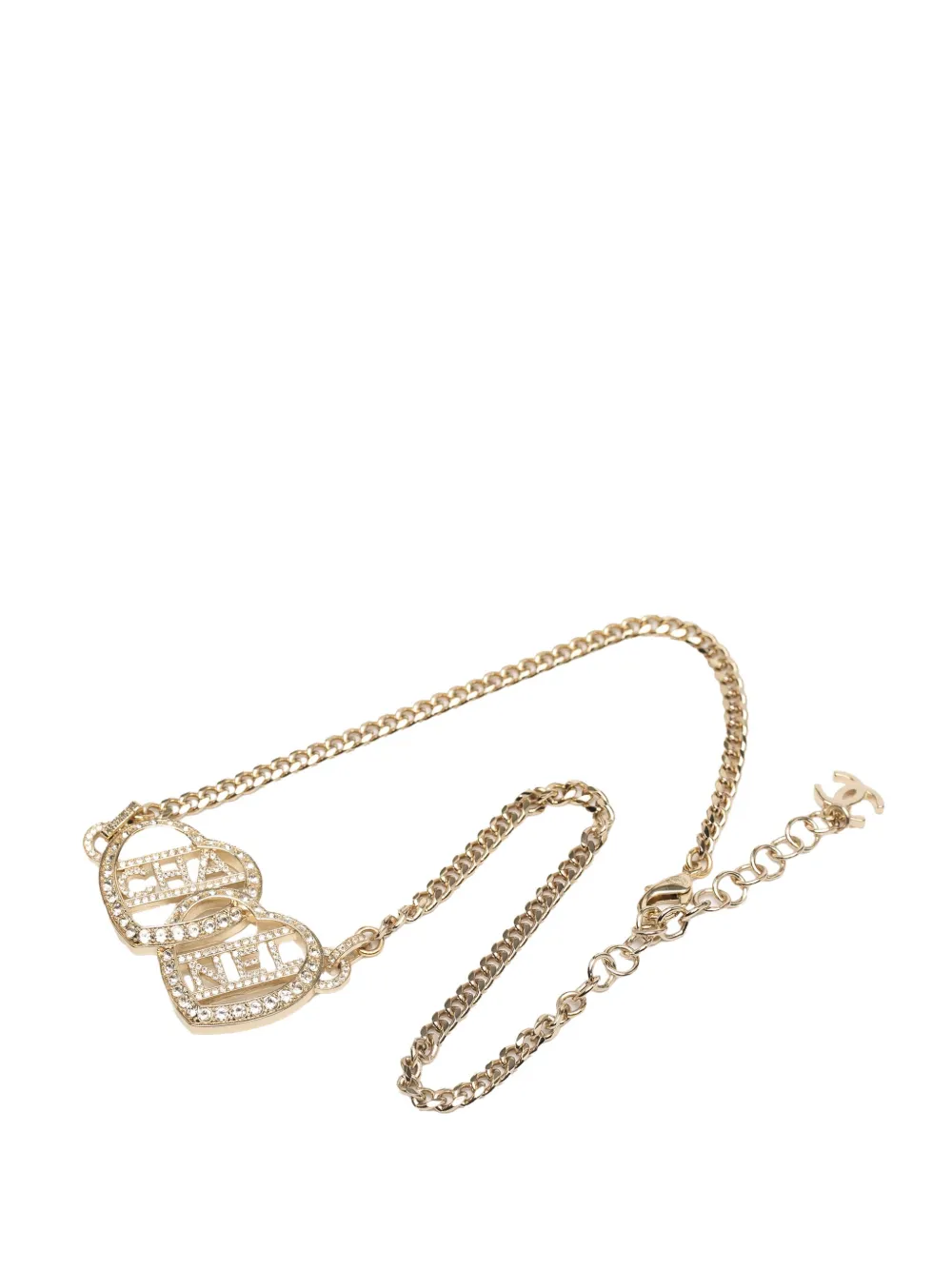 Pre-owned Chanel 2023 Gold Plated Rhinestones Heart Logo Choker Necklace Costume Necklace