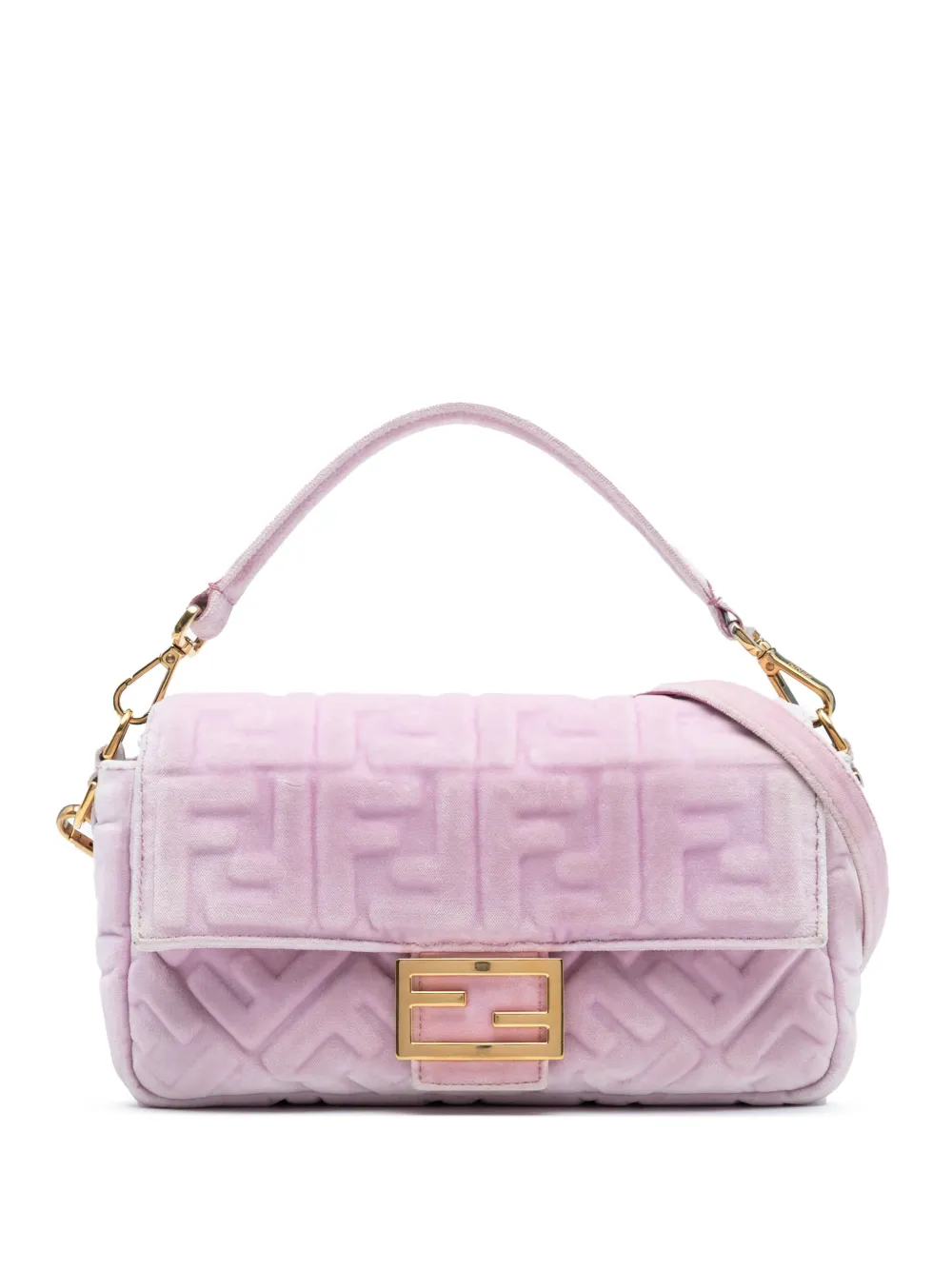 Pre-owned Fendi 2010-2025 Zucca Embossed Velvet Baguette Satchel In Pink