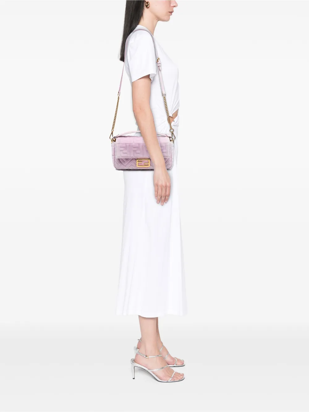 Pre-owned Fendi 2010-2025 Zucca Embossed Velvet Baguette Satchel In Pink