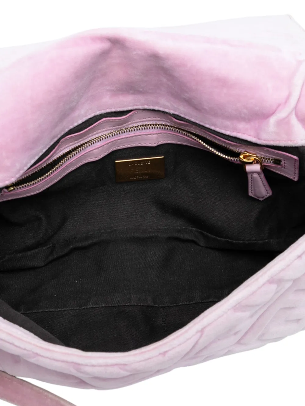 Pre-owned Fendi 2010-2025 Zucca Embossed Velvet Baguette Satchel In Pink