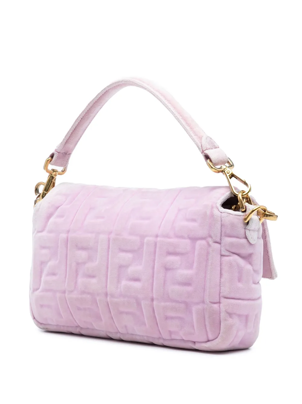Pre-owned Fendi 2010-2025 Zucca Embossed Velvet Baguette Satchel In Pink