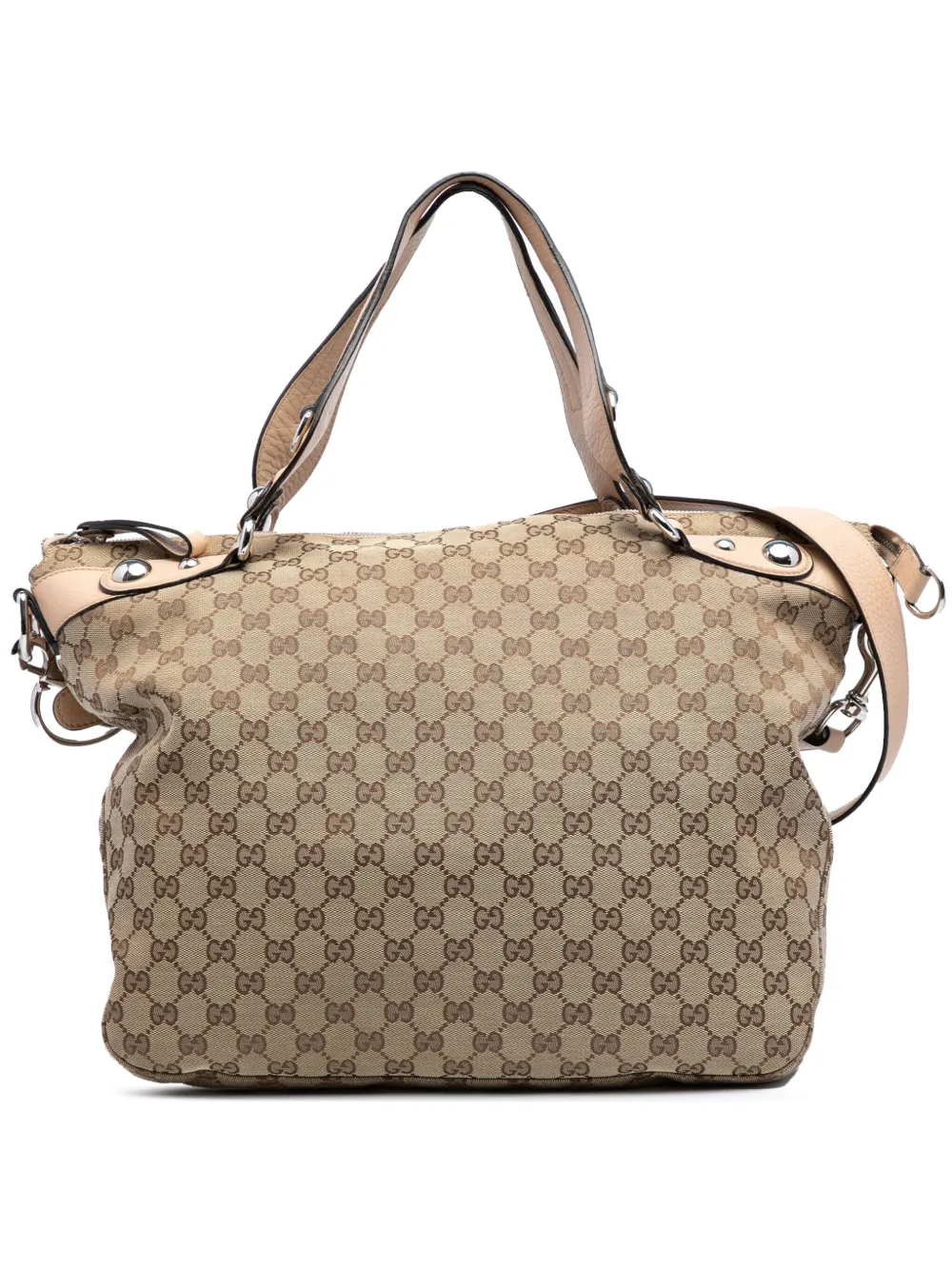 Pre-owned Gucci 2016-2025 Large Gg Canvas Icon Bit Satchel In Brown