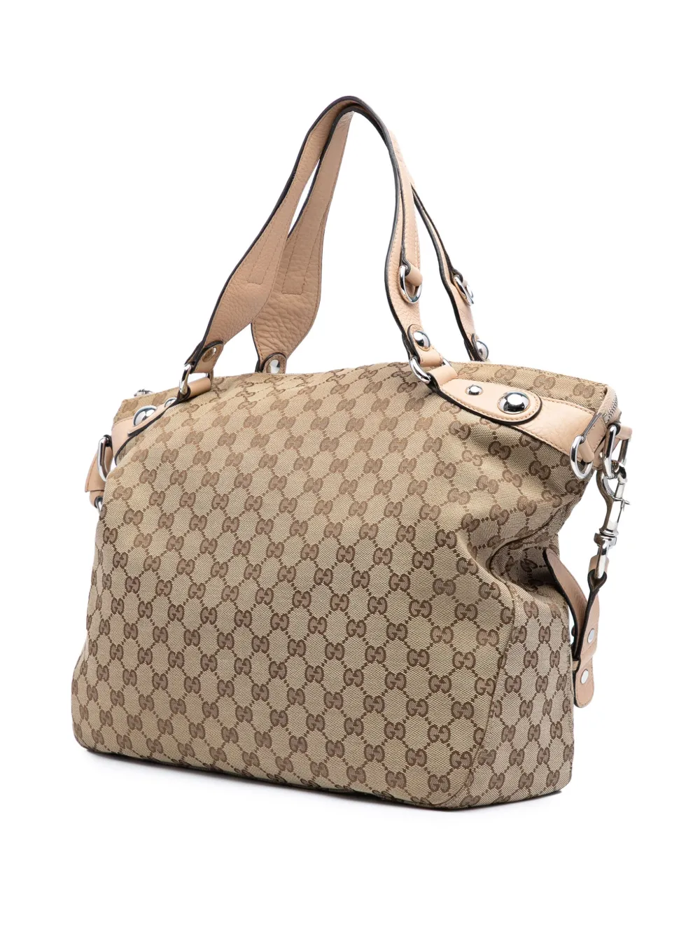 Pre-owned Gucci 2016-2025 Large Gg Canvas Icon Bit Satchel In Brown