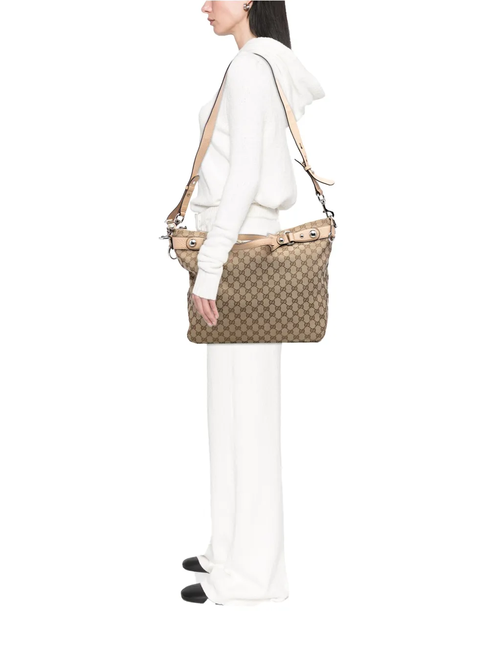 Pre-owned Gucci 2016-2025 Large Gg Canvas Icon Bit Satchel In Brown