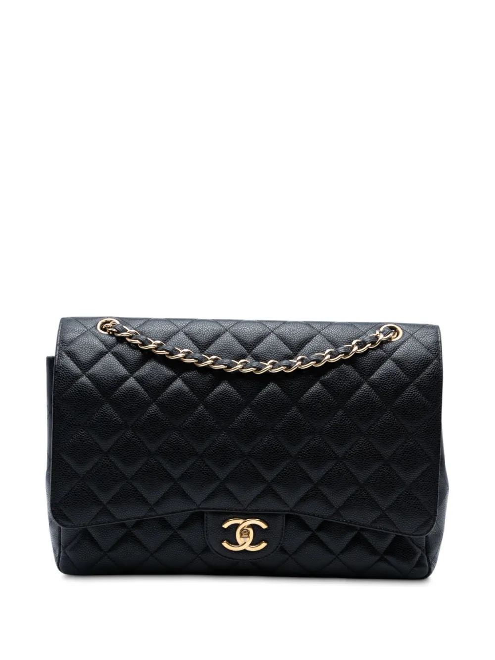 Pre-owned Chanel 2011 Maxi Classic Caviar Double Flap Shoulder Bag In Black