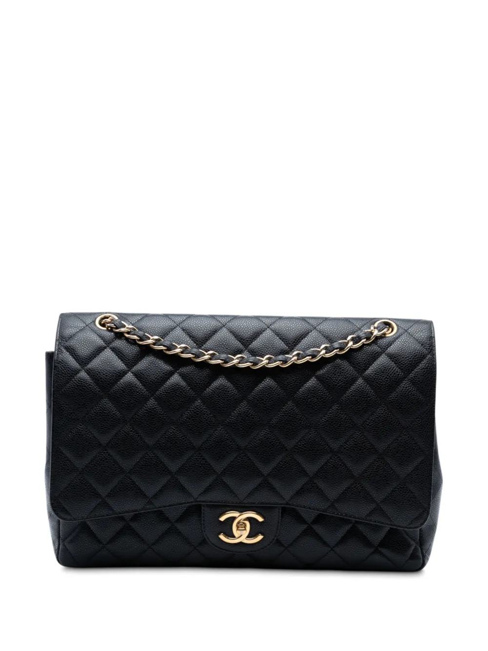 CHANEL Pre-Owned 2011 マキシ クラシック キャビア ダブルフラップ ショルダーバッグ - ブラック CHANEL Pre-Owned 2011 マキシ クラシック キャビア ダブルフラップ ショルダーバッグ - ブラック