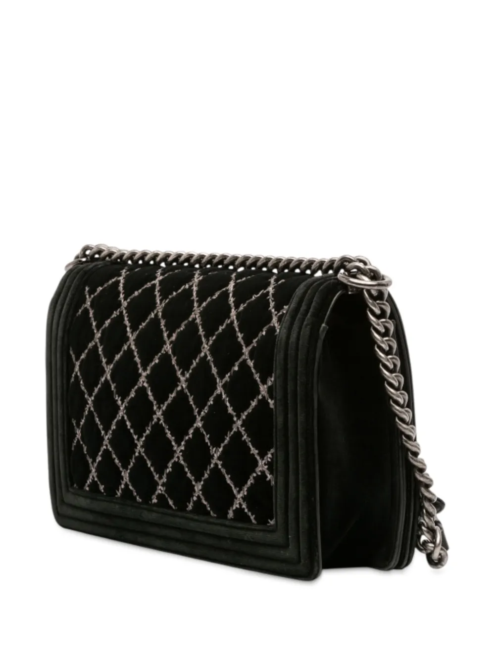 Pre-owned Chanel 2014 Medium Quilted Velvet Wild Stitch Boy Flap Crossbody Bag In Black