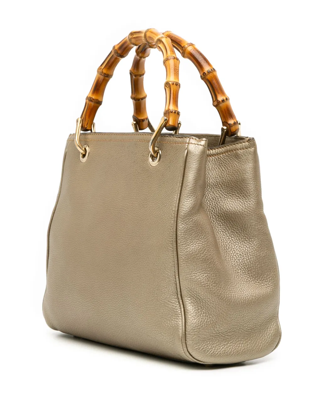 Pre-owned Gucci 2000-2015 Small Calfskin Bamboo Shopper Satchel In Gold