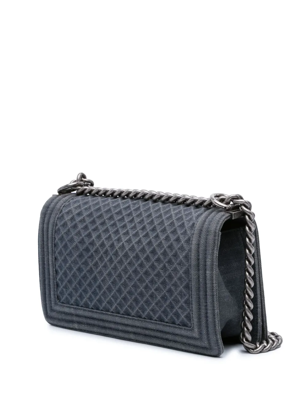 Pre-owned Chanel 2016-2017 Medium Embossed Denim Boy Flap Crossbody Bag In Blue