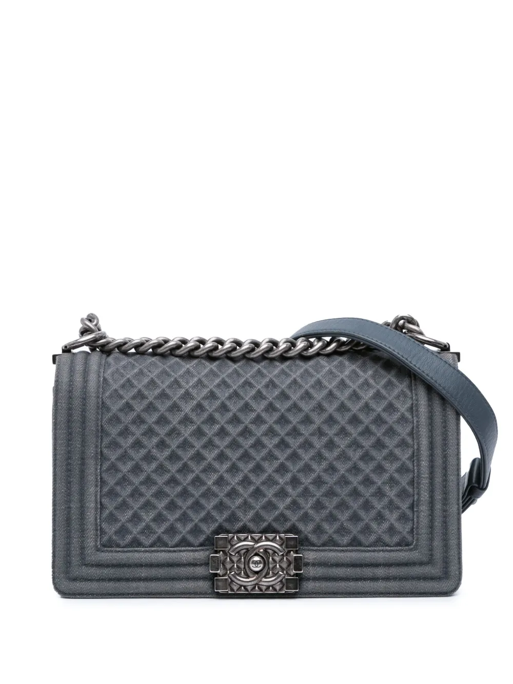 CHANEL Pre-Owned 2016-2017 ミディアム エンボス デニム ボーイ フラップ ショルダーバッグ - ブルー CHANEL Pre-Owned 2016-2017 ミディアム エンボス デニム ボーイ フラップ ショルダーバッグ - ブルー