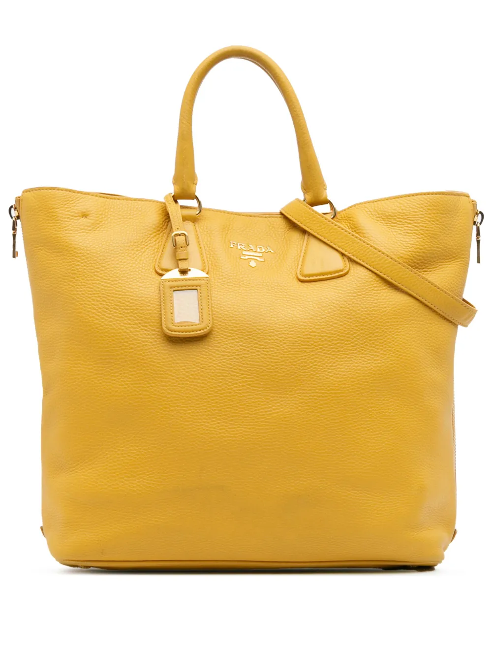 Prada Pre-Owned 2000-2025 Vitello Daino Side Zip Open Convertible Tote satchel | Yellow | Image 1