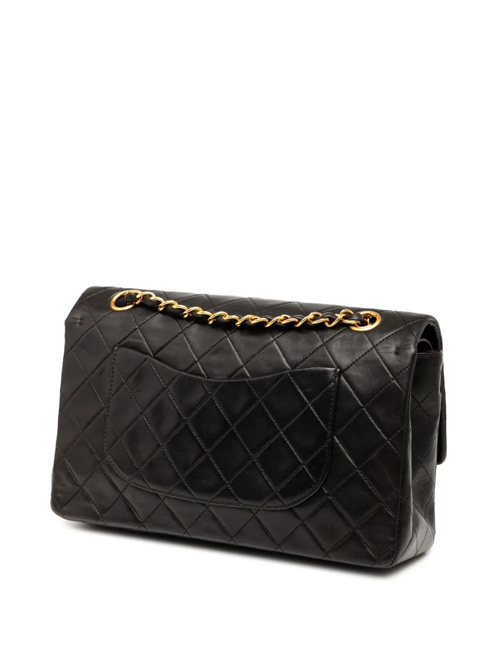 Pre-owned Chanel 1996-1997 Medium Classic Lambskin Double Flap Shoulder Bag In Black