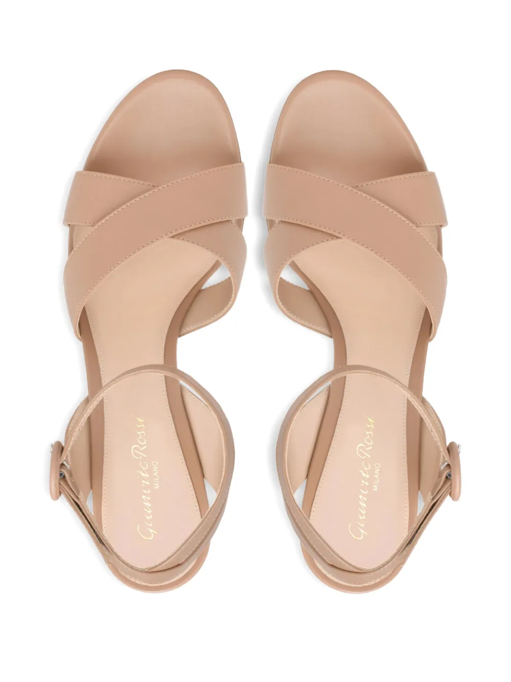 Gianvito Rossi 105 mm SABRINA sandalen met plateauzool hak en gekruiste bandjes Beige