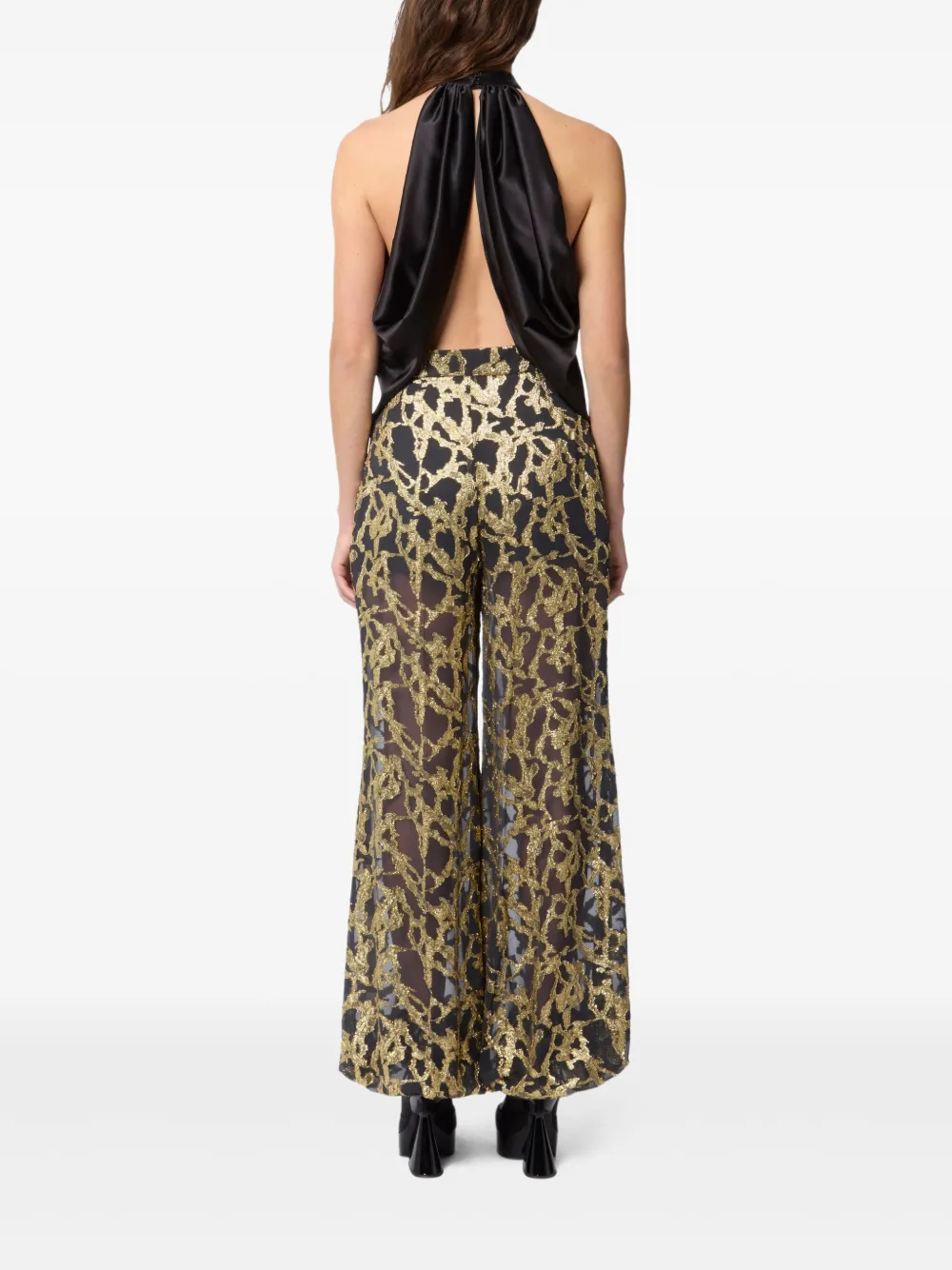Nina Ricci Satijenen blouse met halternek Zwart