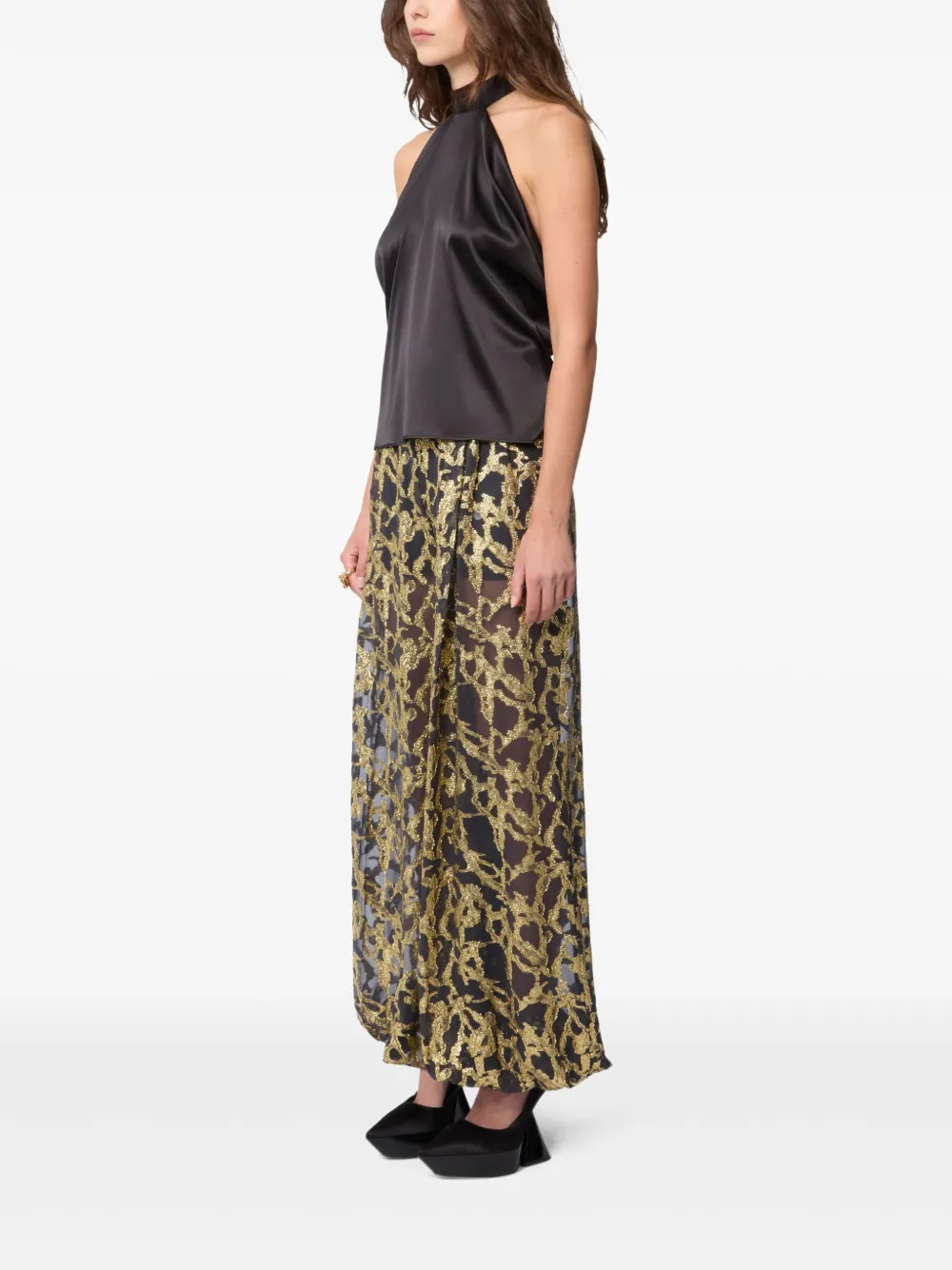 Nina Ricci Satijenen blouse met halternek Zwart