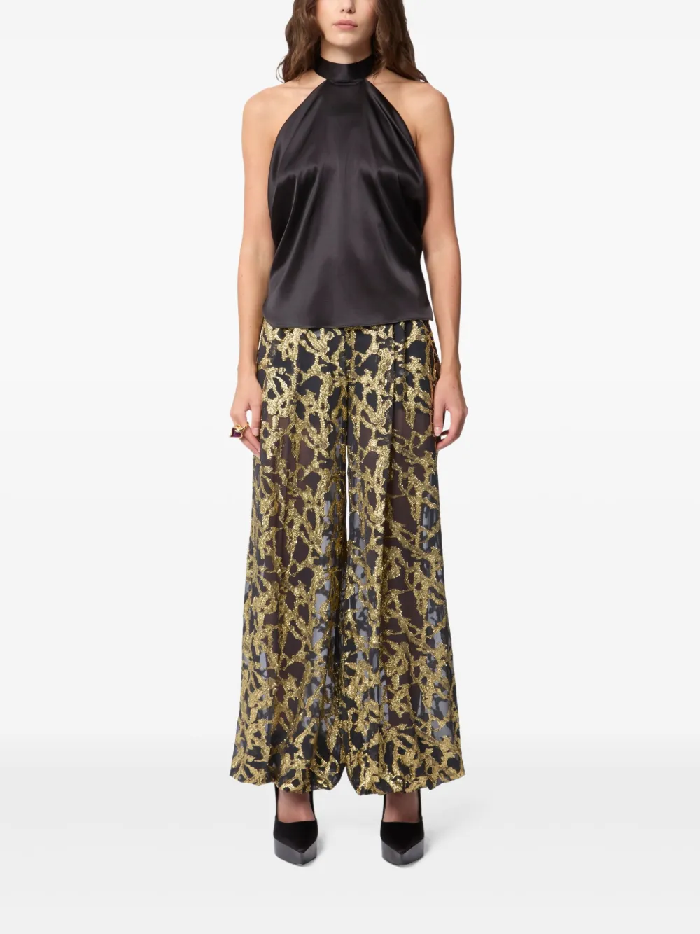 Nina Ricci Satijenen blouse met halternek - Zwart