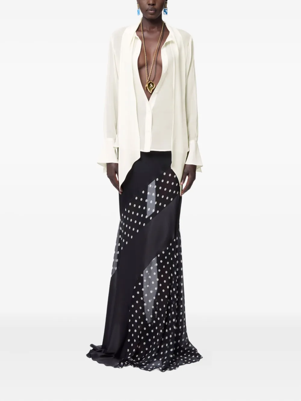 Nina Ricci Lavalliere satijnen blouse - Beige