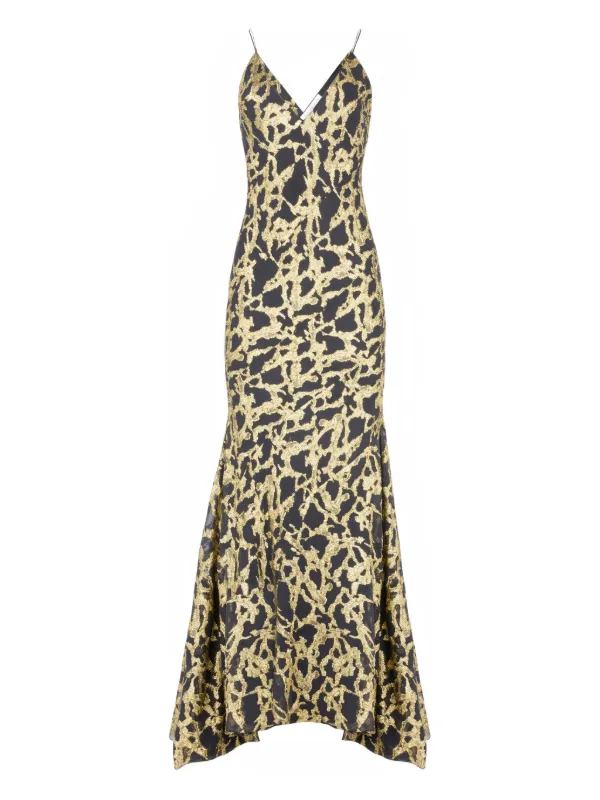 Nina Ricci Marbled-motif Silk Maxi Dress in Black