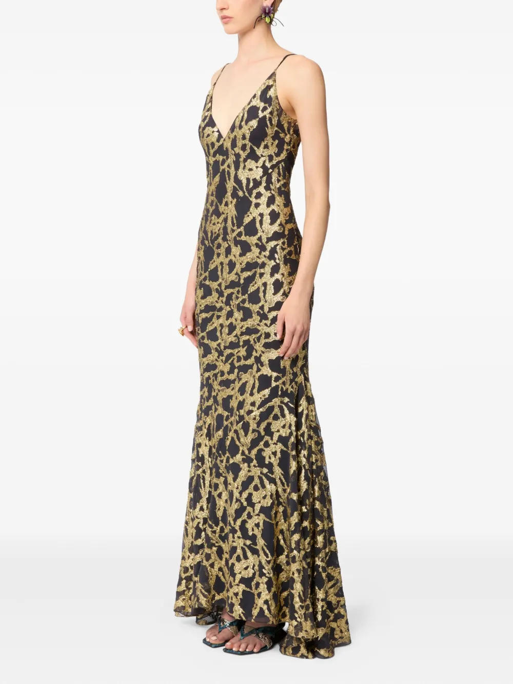 Nina Ricci Zijden maxi-jurk met marmer patroon Zwart