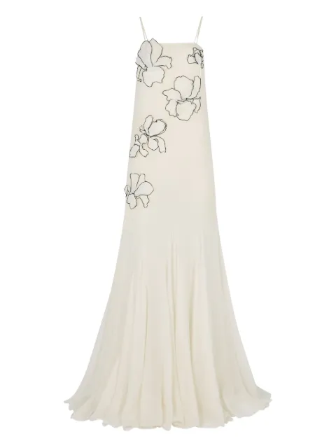 Nina Ricci robe longue en soie à appliqués fleurs