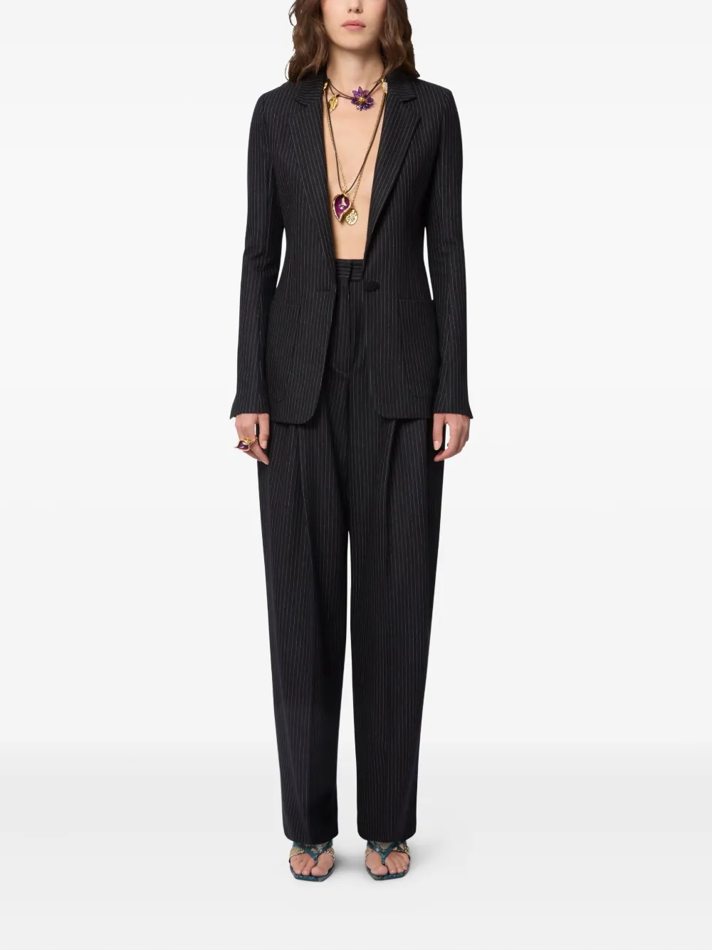 Nina Ricci Broek met krijtstreep en wijde pijpen - Zwart