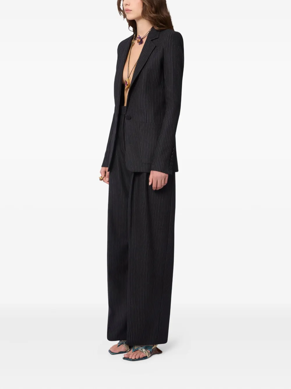  Nina Ricci Pinstriped-pattern Wide-leg Trousers - Black 