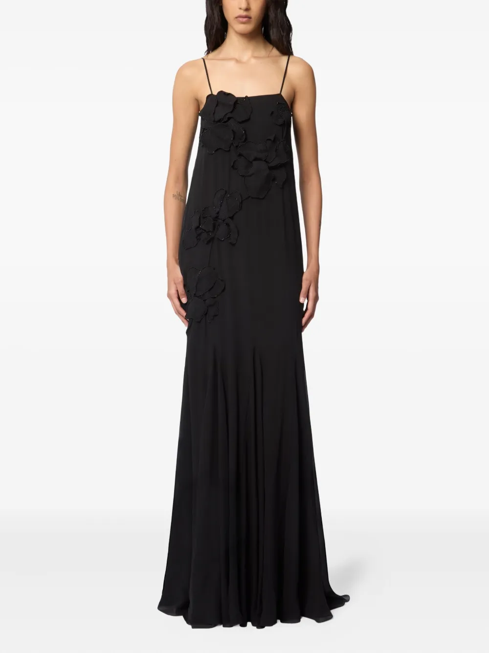Nina Ricci Zijden maxi-jurk met geborduurde bloemen - Zwart