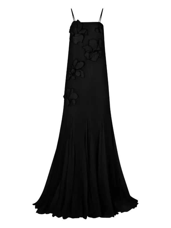 Nina Ricci embroidered-flowers Silk Maxi Dress | Black | FARFETCH