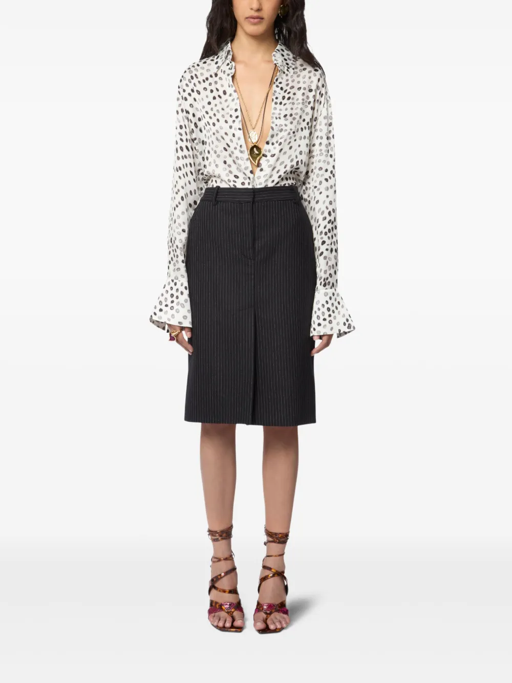 Nina Ricci Blouse met stippen en klokmanchetten - Wit