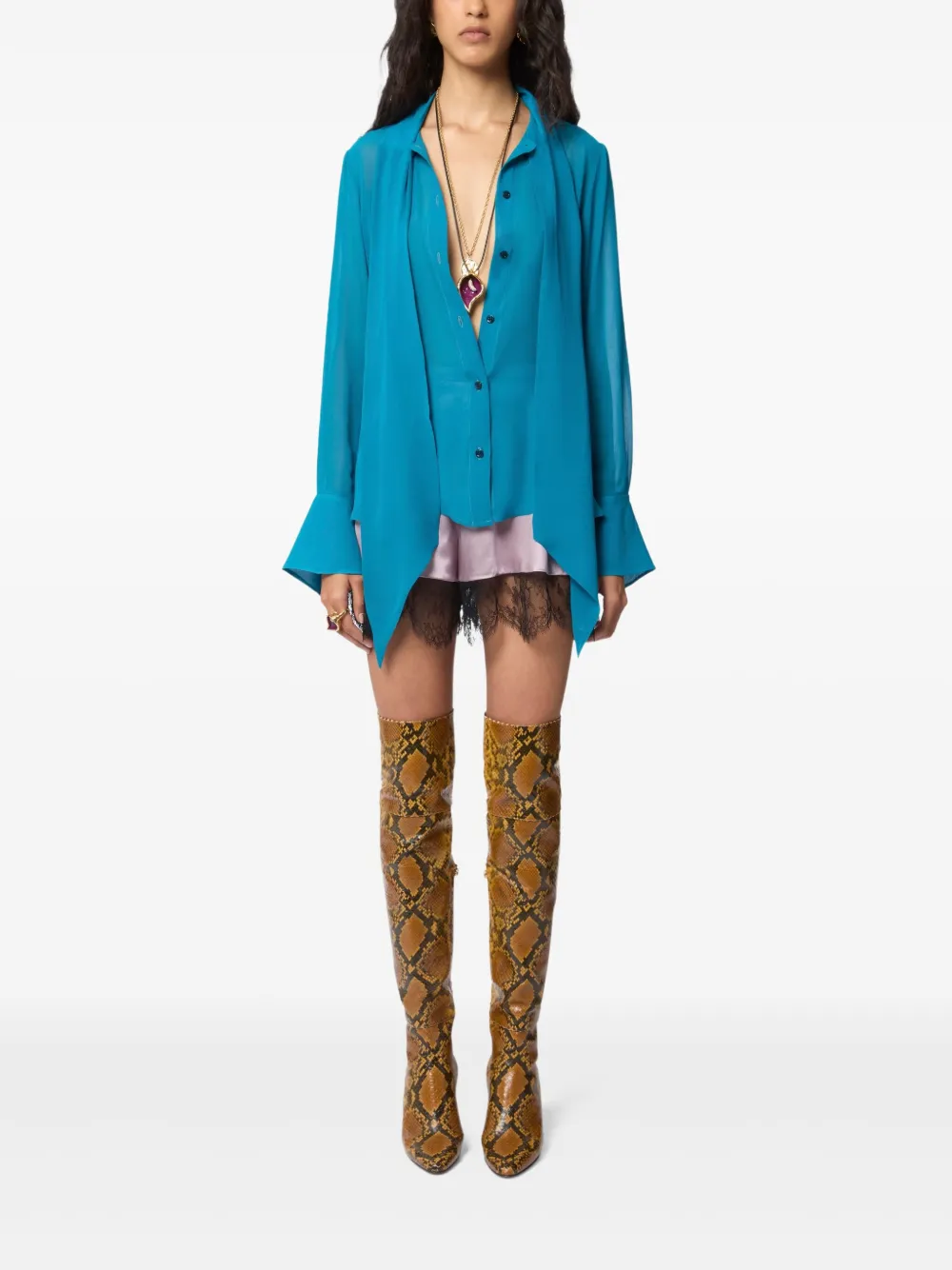 Nina Ricci Lavalliere satijnen blouse - Blauw