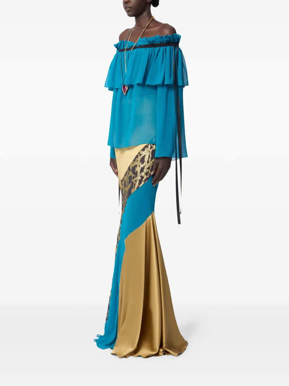  Nina Ricci Off-shoulder Silk Top - Blue 