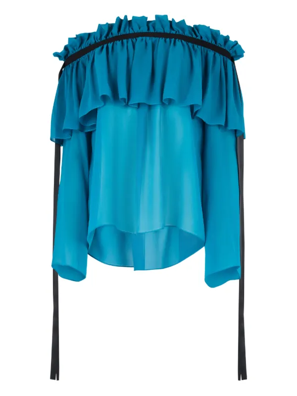 Nina Ricci Off-shoulder Silk Top in Blue