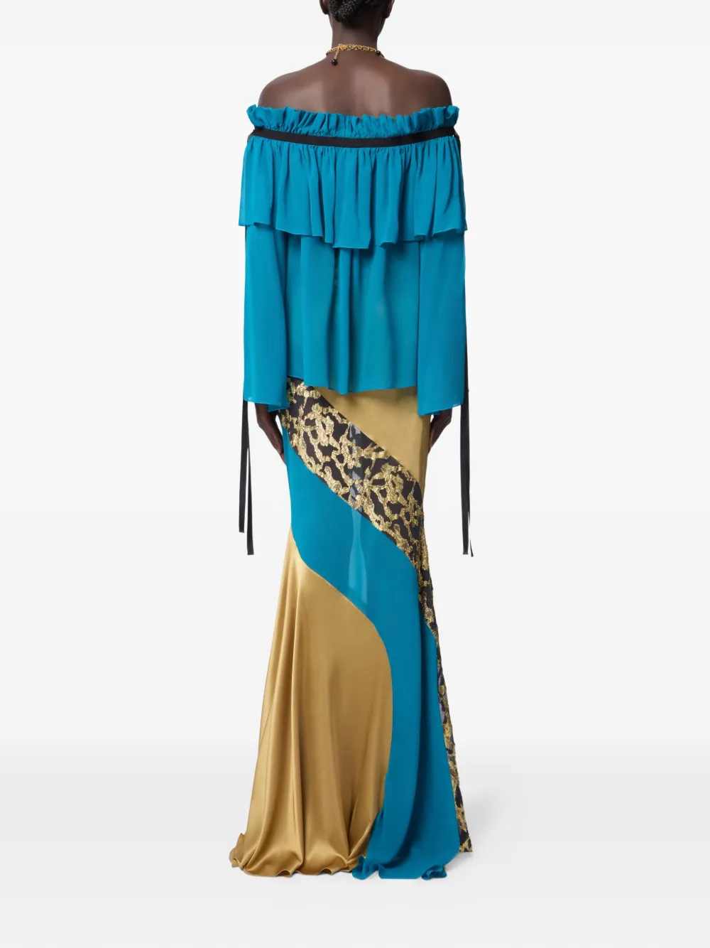 Nina Ricci Off-shoulder Silk Top in Blue, view 4