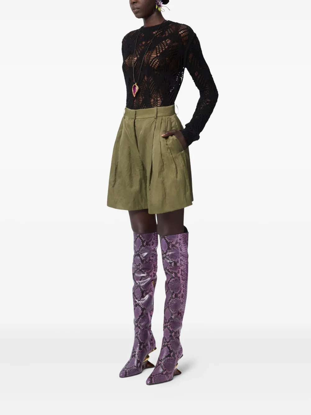 Nina Ricci Geplooide shorts met gekreukt effect Groen