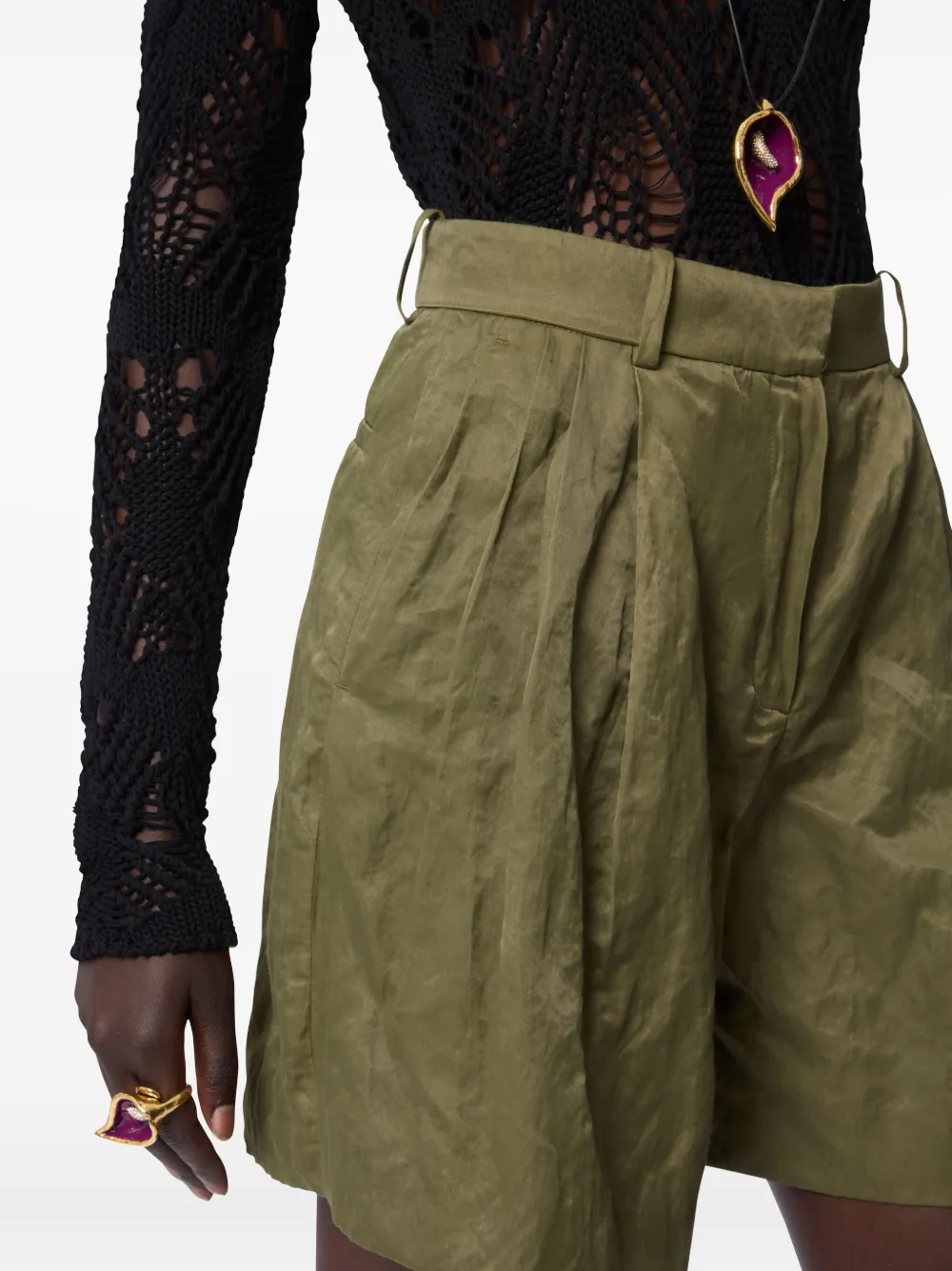 Nina Ricci Geplooide shorts met gekreukt effect Groen