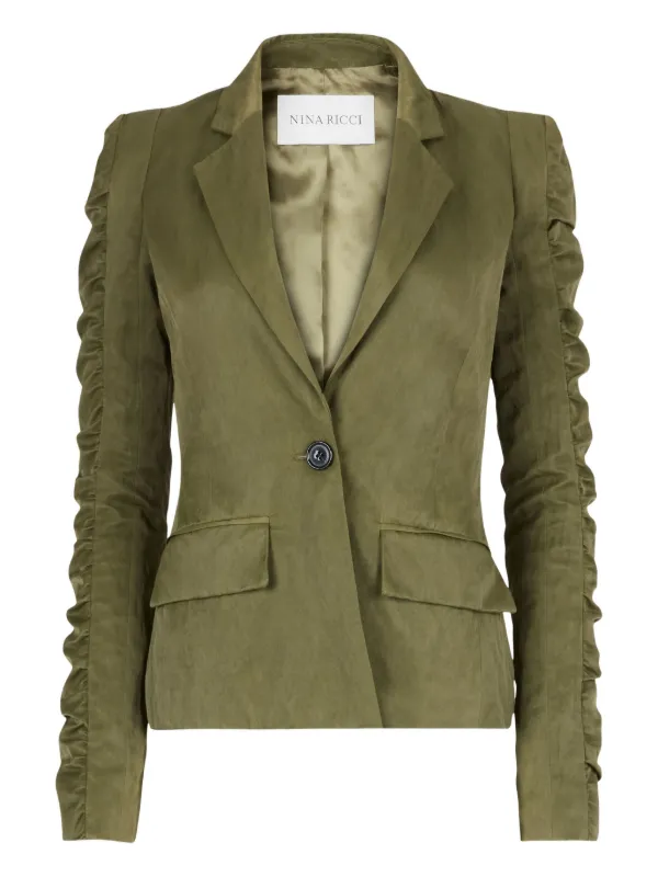 Nina Ricci Crinkled Ruffled-sleeves Blazer in Green
