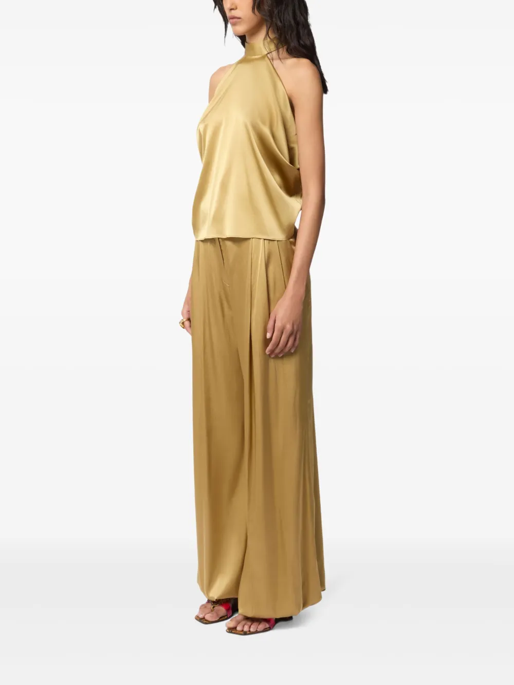 Nina Ricci Satijenen blouse met halternek Goud