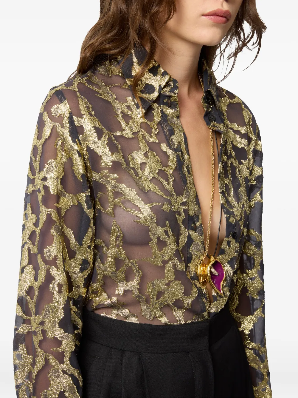 Nina Ricci Blouse met marmerpatroon en klokmanchetten Zwart