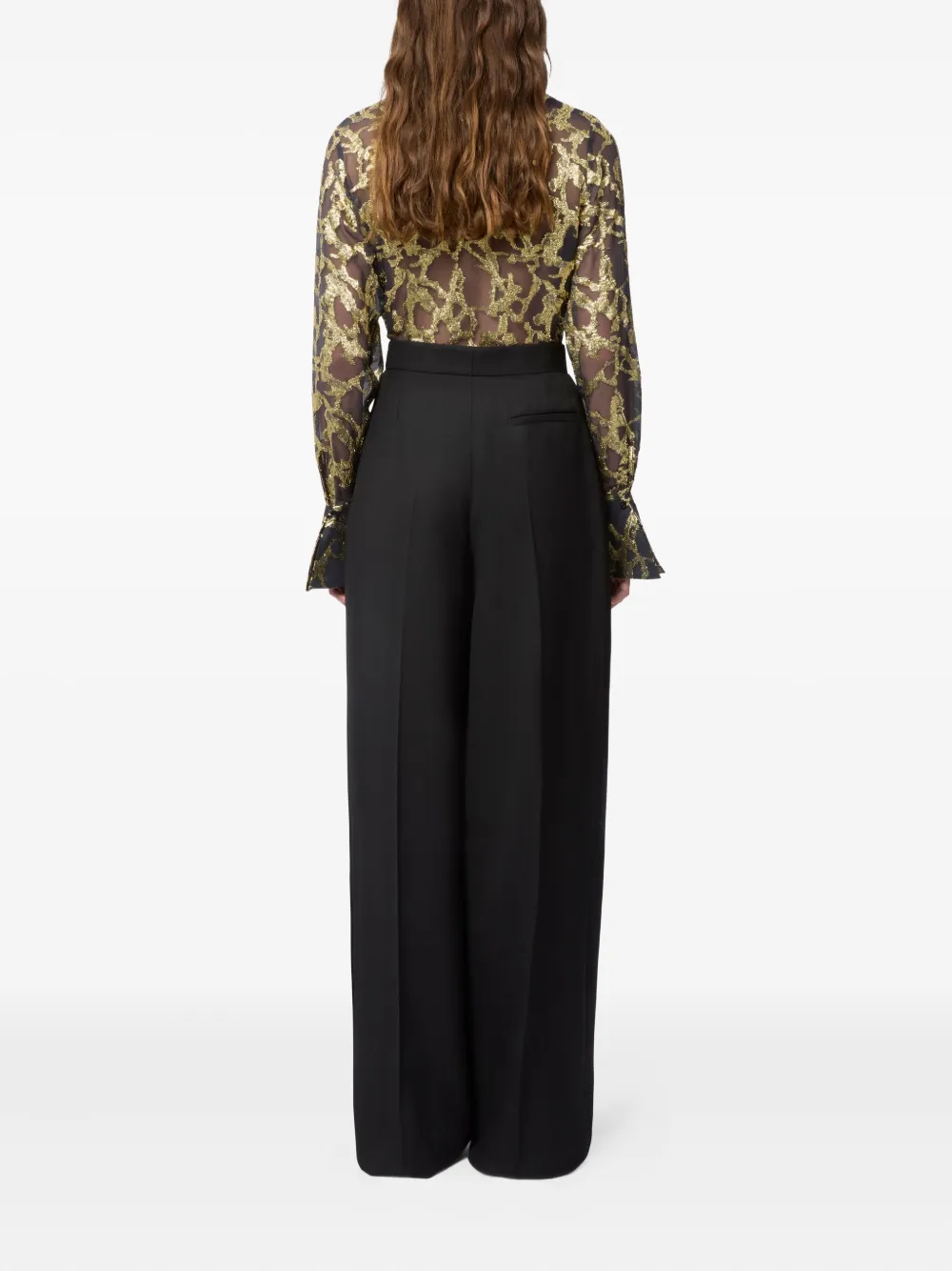 Nina Ricci Blouse met marmerpatroon en klokmanchetten Zwart