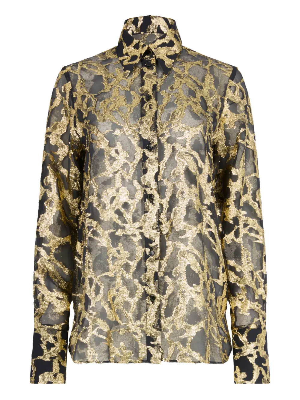 Nina Ricci Blouse met marmerpatroon en klokmanchetten Zwart