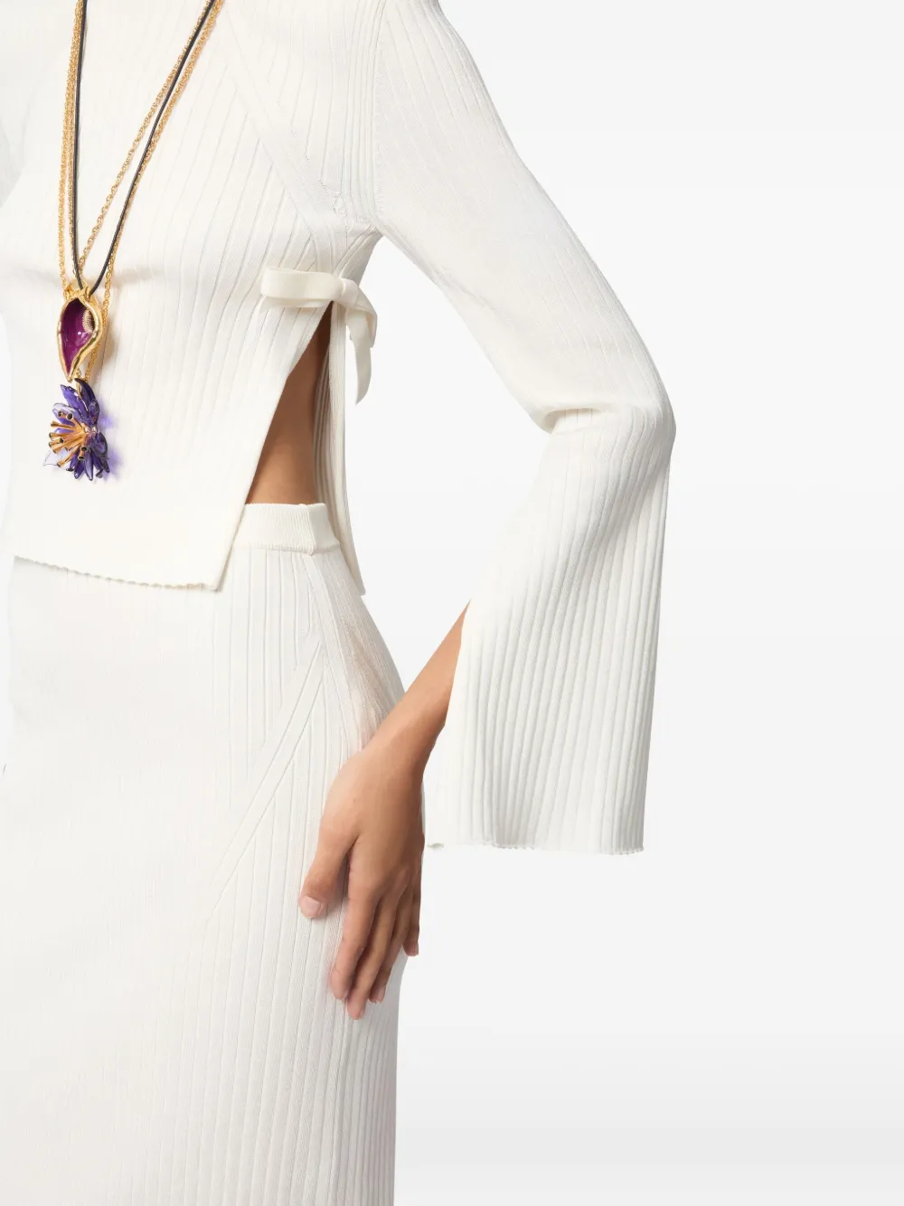 Nina Ricci Geribbelde trui met strikdetail Beige