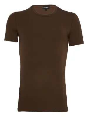 Zegna embroidered-logo T-shirt | Brown | FARFETCH JO