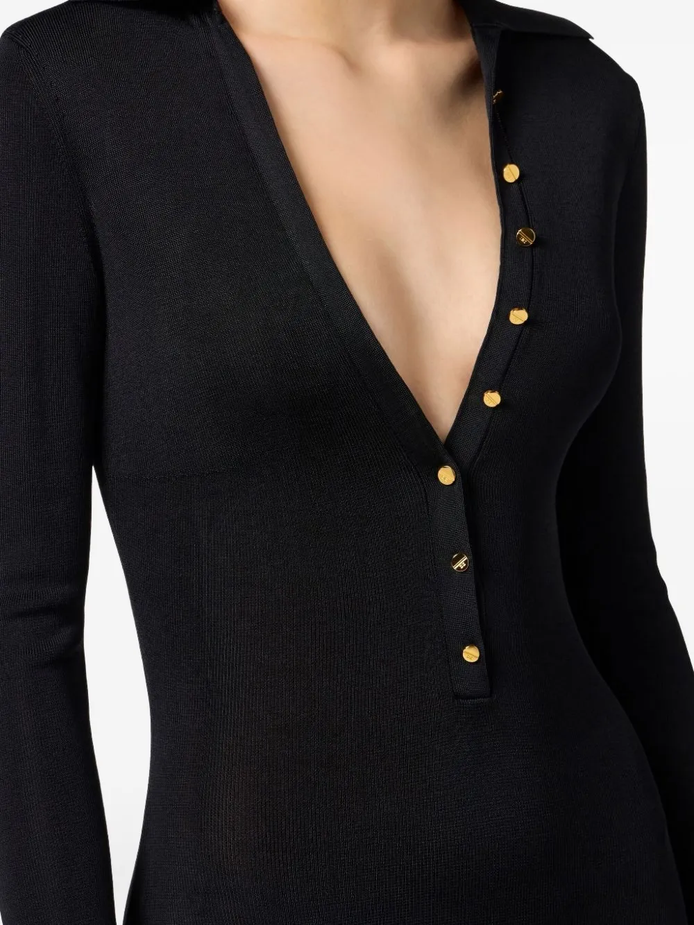 Elisabetta Franchi Maxi-jurk verfraaid met knopen en V-hals Zwart