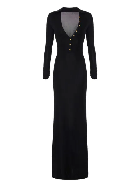 Elisabetta Franchi فستان ماكسي برقبة V وزينة أزرار