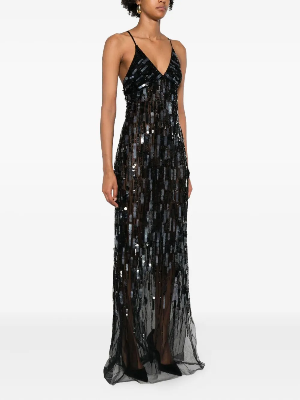 Elisabetta Franchi Maxi-jurk verfraaid met pailletten Zwart