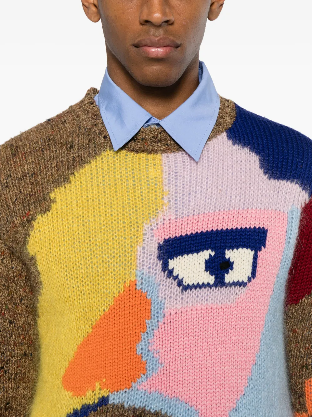 WALTER VAN BEIRENDONCK Pre-owned Knitted Face-graphic Sweater In Brown